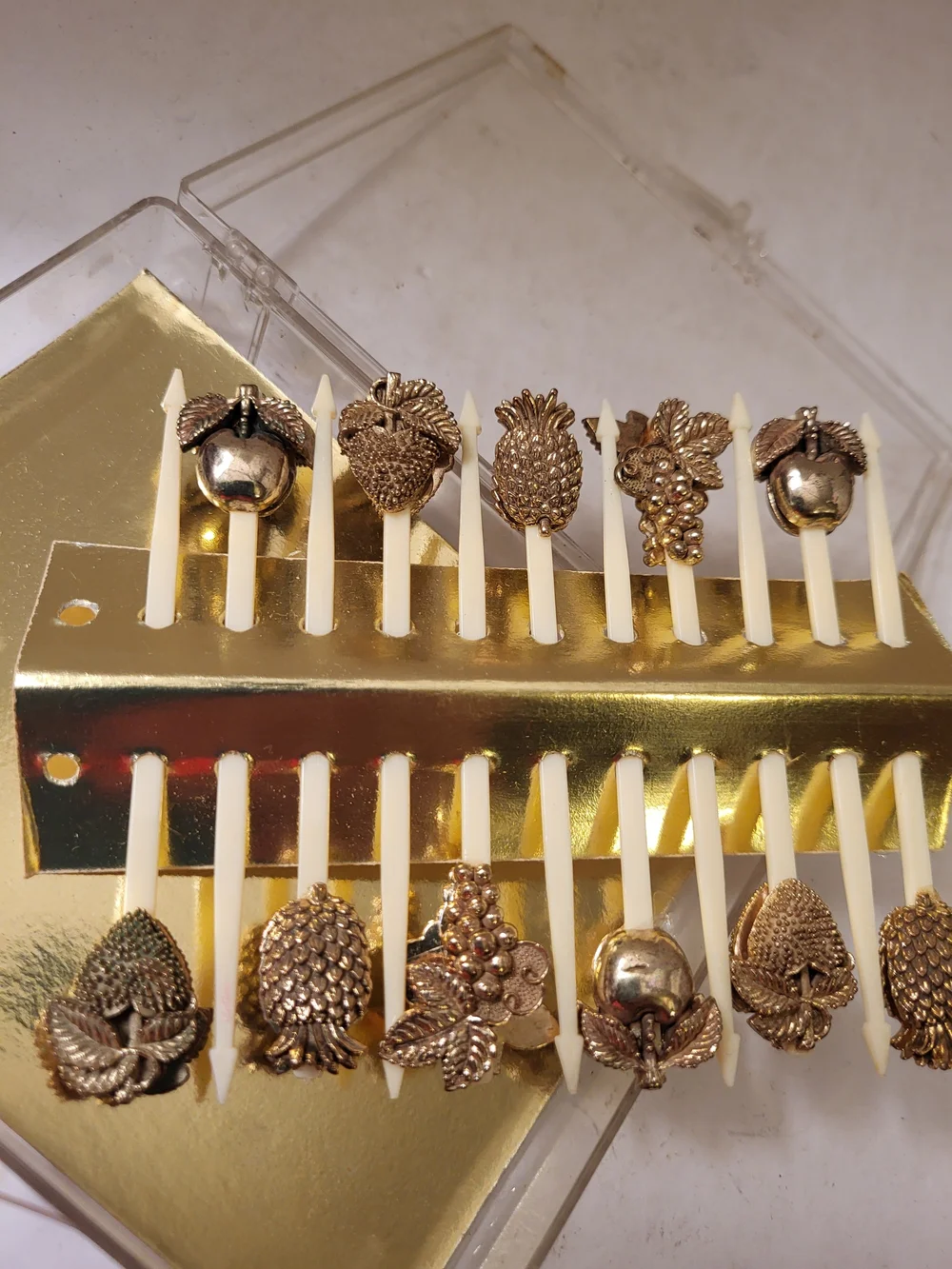 1950s MCM Gold-Tone Novelty Cocktail Picks S/11 Made In USA